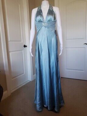 DUSK Collection Sheila Yen Light Blue Halter Gown